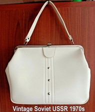 1972 Vintage USSR Women  s Evening Bag White Faux Leather Ukraine Collectible