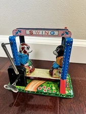 Vintage Tin Windup  Mechanical Playful Animal Swing Toy 1950's Japan
