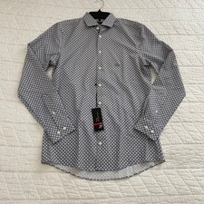 J Ferrar Mens 360 Stretch Slim Fit Dress Shirt White Diamond Geometric S 14-14.5
