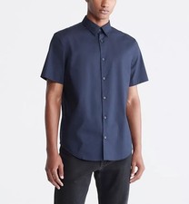  75 Calvin Klein Men's Stretch Cotton Slim Fit Short Sleeve Shirt Sky Captain M