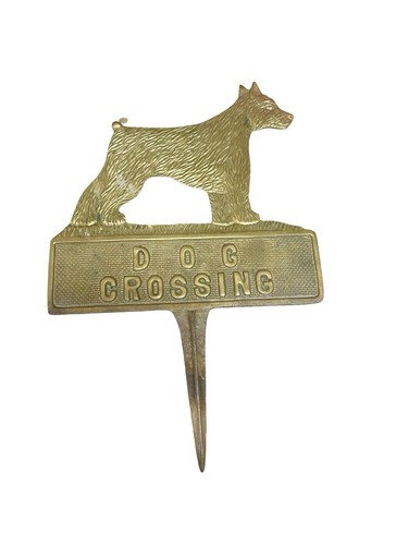 Brass Dog Crossing Garden Stake Sign Scottie Terrier Yard Decor Vintage 12”