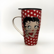 Betty Boop Travel Mug Double Walled Ceramic Coffee Hot Tea Cup With Lid NEW BNIB