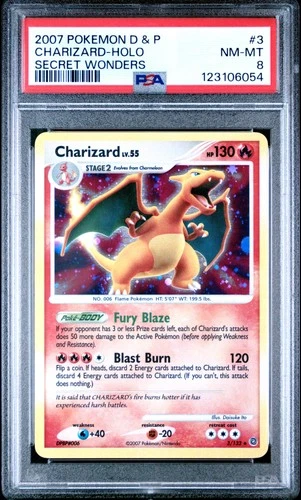 2007 POKEMON DIAMOND & PEARL SECRET WONDERS #3 CHARIZARD-HOLO PSA 8