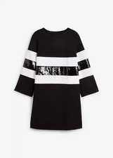 Neu Puntokleid mit Pailletten Gr 36/38 Schwarz Weiß Gestreift Damen Party-Kleid