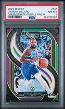 2024 PANINI SELECT GREEN/WHITE/PURPLE PRIZM #145 DAMIAN LILLARD PSA 8