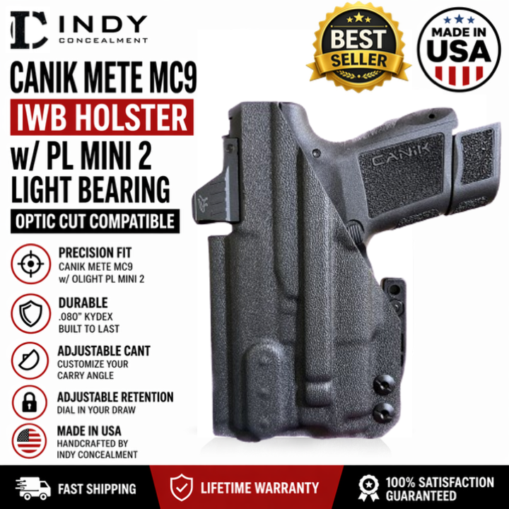 Canik Mete MC9 IWB Holster w/PL Mini 2 Light Bearing Kydex Optic