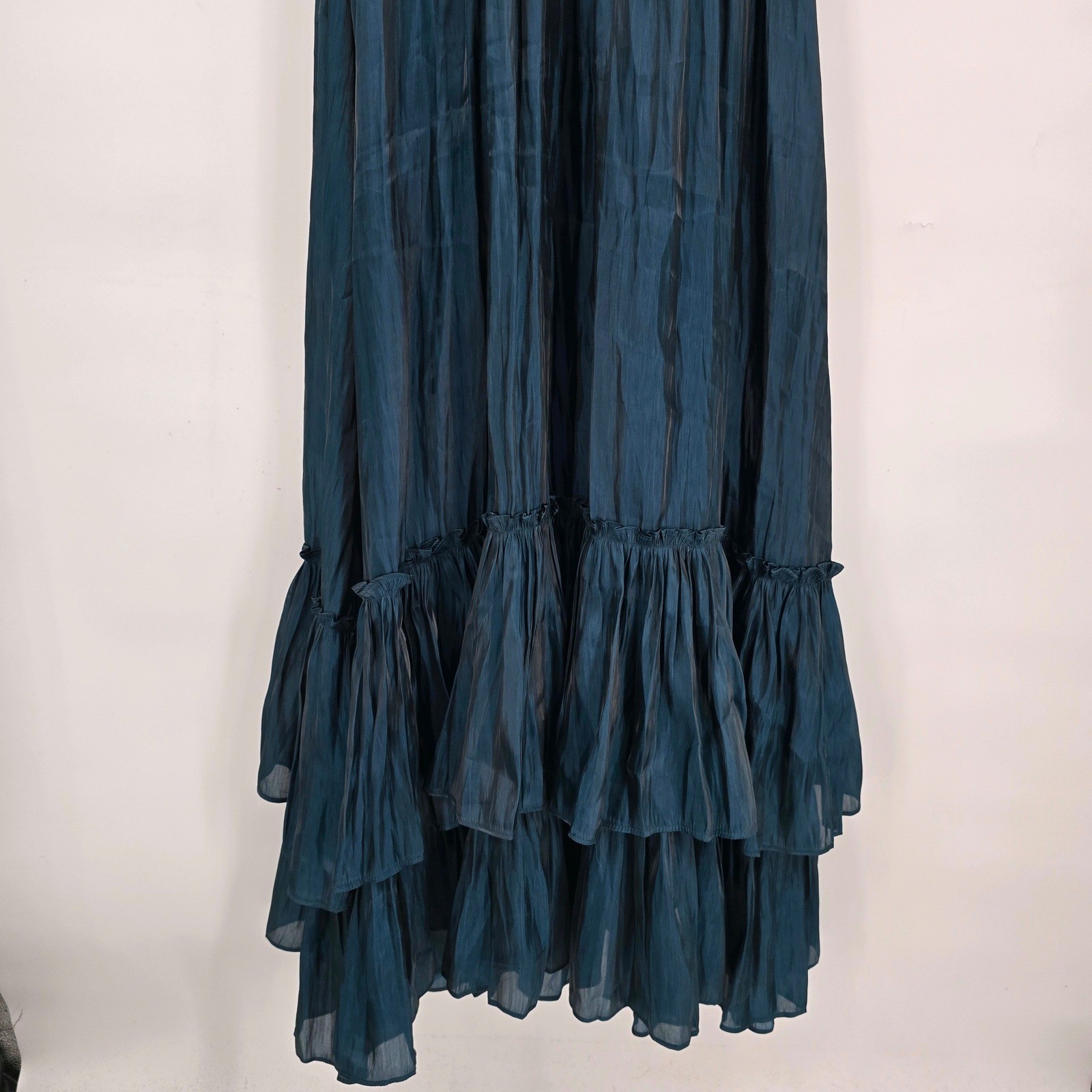 Lulus Women's Pristine Glow Teal Blue Ruffled Shoulder Maxi Dress Tie Back Gown