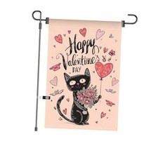 Valentine's Day Garden Flag Black Cat Hearts Design Decorative Outdoor Flag, Q1
