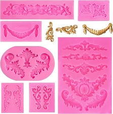 Rainmae 7 Pcs Baroque Fondant Silicone Molds, Relief Flower Lace Style 4 