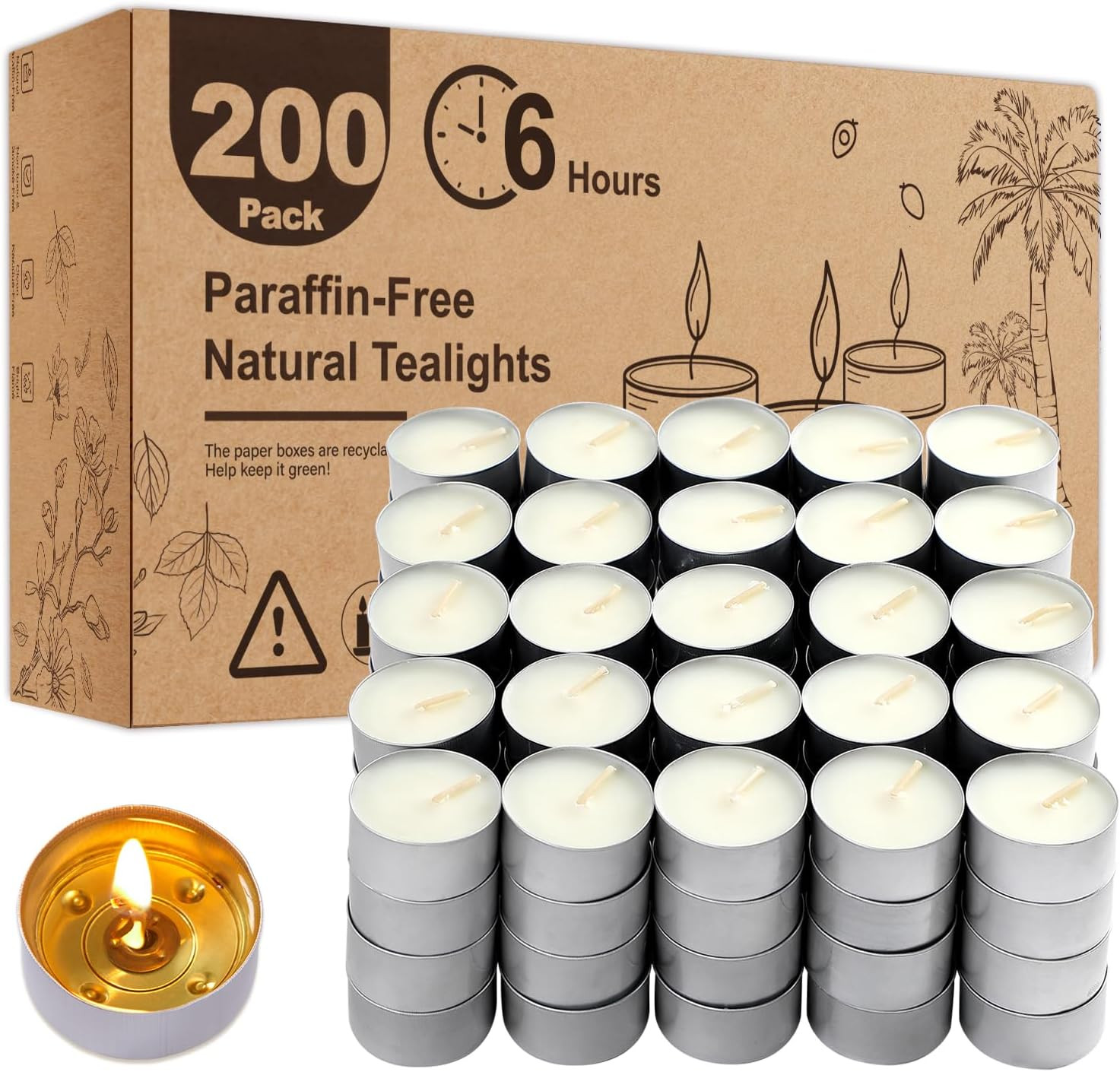 200 Unscented White Tea Light Candles – 6-Hour Burn Time, Bulk Pack
