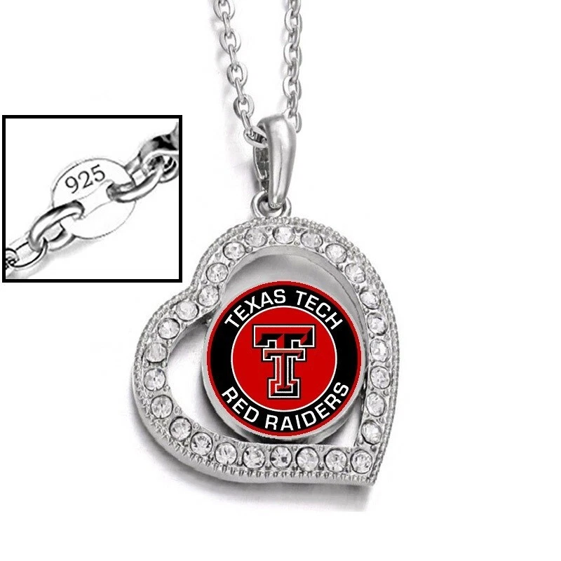 Conjunto de collar y pulsera de plata de ley 925 Texas Tech Red Raiders State D3D19 Foto 2 de 4