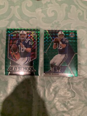 2020 Mosaic Green Peyton Manning Old School And Base Lot Of 2
