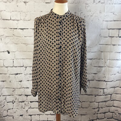 Richard Allen X HM Blouse Womens 10 Tunic Long Sleeve Printed Geometric Black