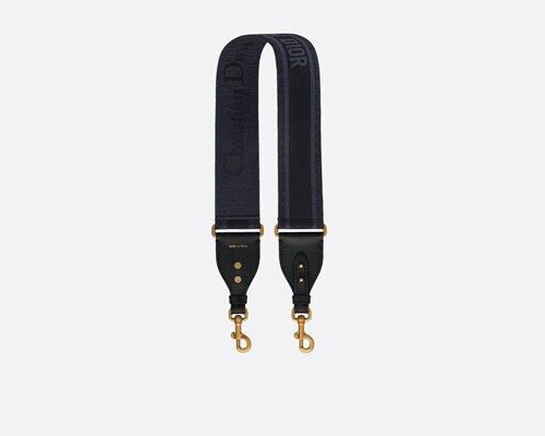 Dior - Strap - Blue Black Grey Denim Logo Canvas | Gold Loops