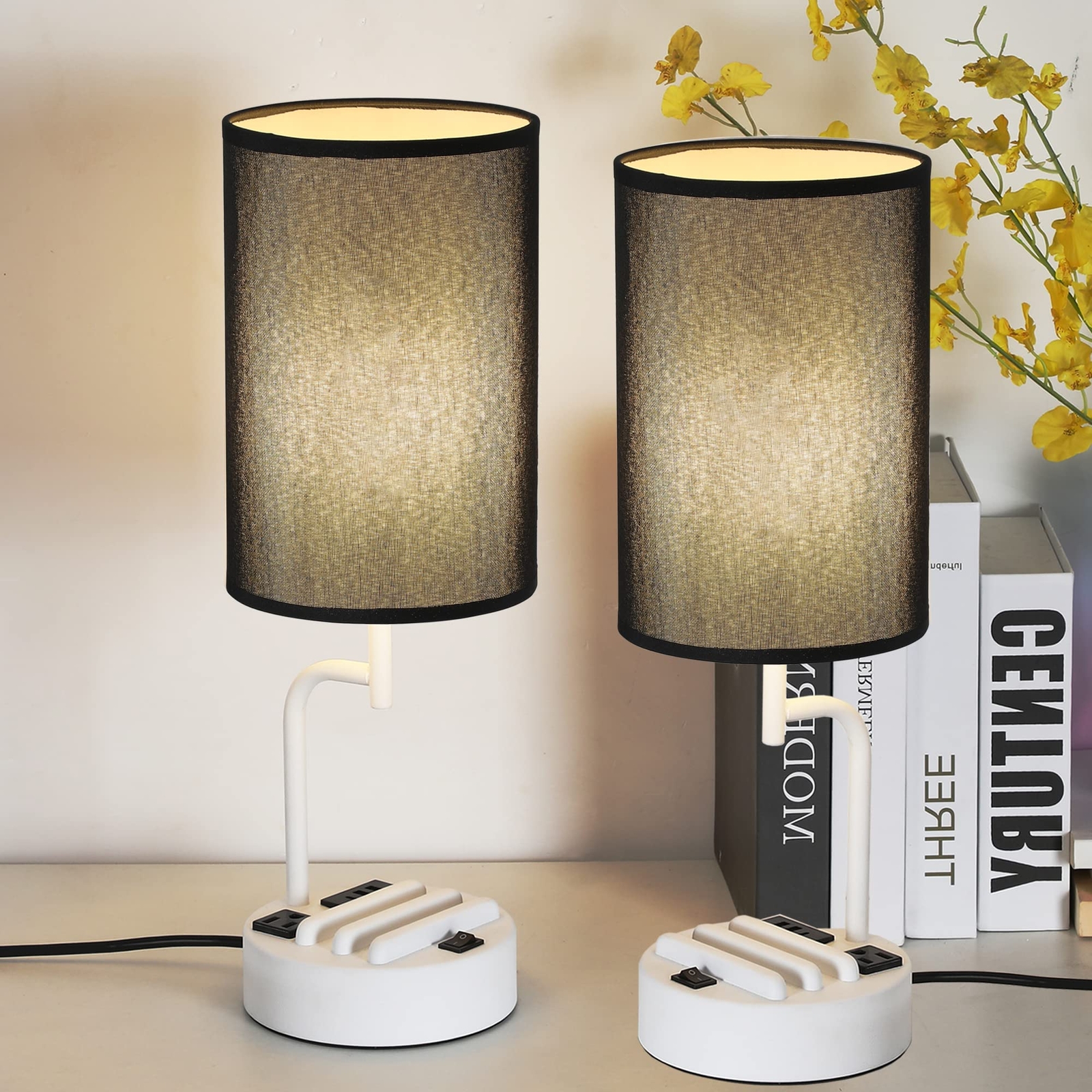 Table Lamp with 3 USB Charging Ports, Modern Desk Lamp with AC Outlet and Pho...-image