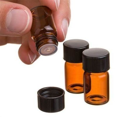 50Pcs 1ml Glass Essential Oil Bottle Amber  Bottle Orifice w/ Reducer & Cap