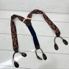 Vintage CAS Germany Blue Red Paisley Patter Elastic Satin Suspender