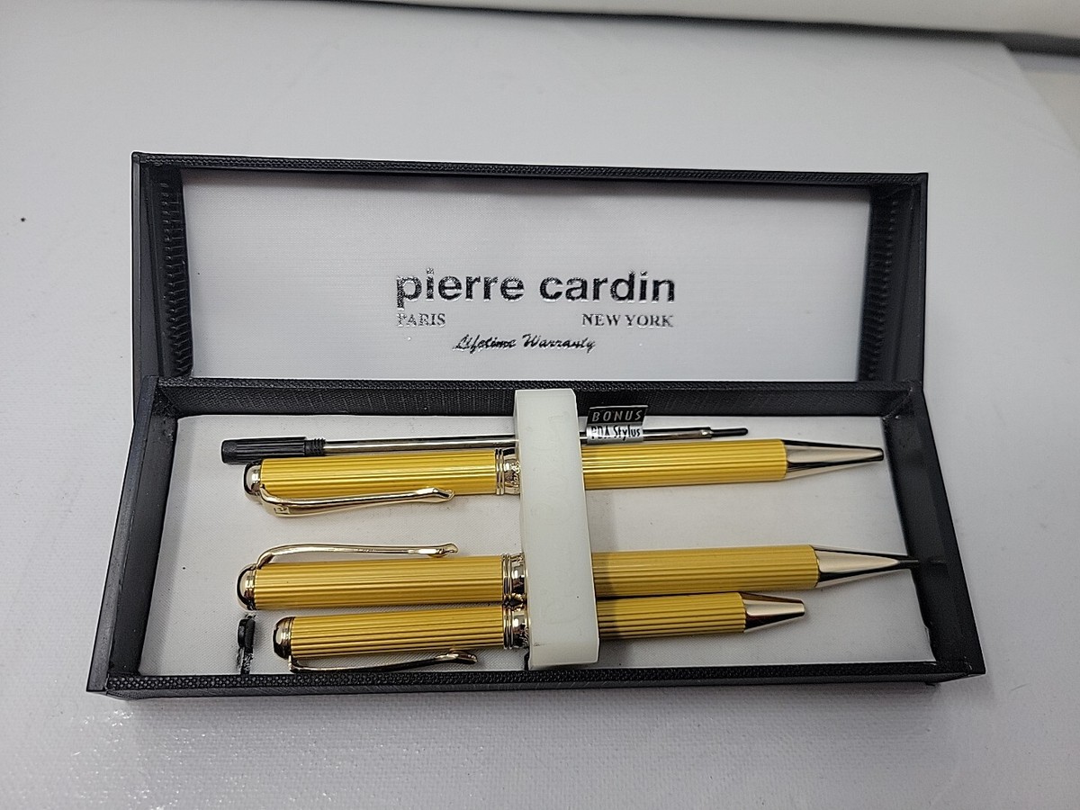 Vintage Pierre Cardin Piece Pen,Pencil Set New York Paris Ribbed Gold  Tone
