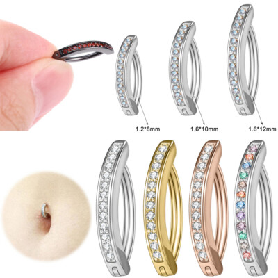 14G 925 Sterling Silver Belly Button Ring Barbell Curved Zircon Navel Piercing