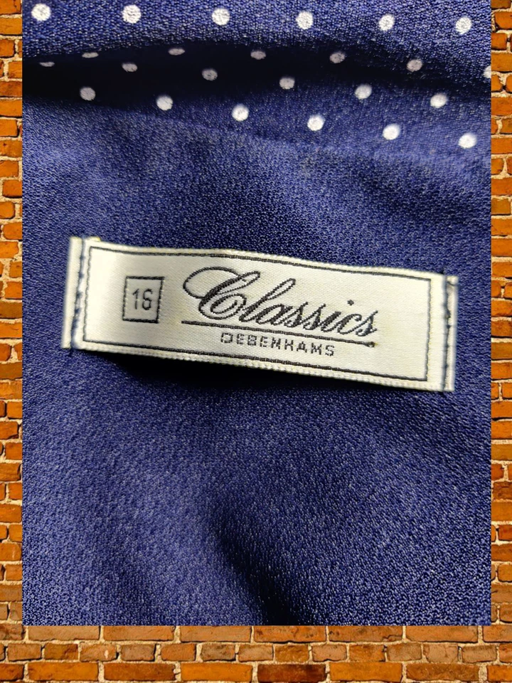 VINTAGE SIZE UK 16 NAVY BLOUSE JACKET TOP SMART BUTTON UP LONG SLEEVE WOMENS - Image 4 of 4