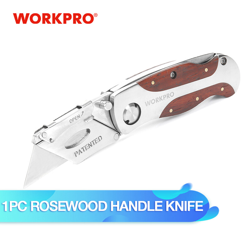 WORKPRO Quick-Change Folding Utility Knife Classical Retro Wood Grain Handle NEW