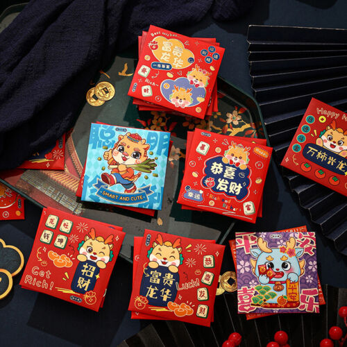 6Pcs Red Dragon Year Red Envelope Lucky Money Pocket Spring Festival Decoratio w - Afbeelding 1 van 15