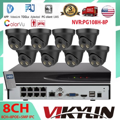 Vikylin 12MP 8ch 8PoE NVR CCTV System Black 5MP ColorVu IP Camera Mic PoE Lot US