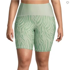 Xersion Quick Dry Plus Bike Short Size 0X (14W). 1X, 2X, 3X New Green Zebra