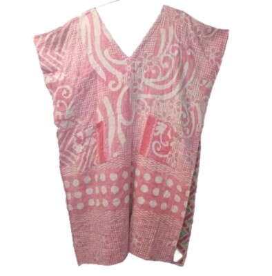 Kantha Patchwork Kimono Tunic Poncho Top Colorful Patch Pockets Woman One Sz #F