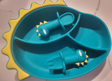 Silicone Plates Baby Suction with Spoon and Fork easy use Microwave and Dishwash