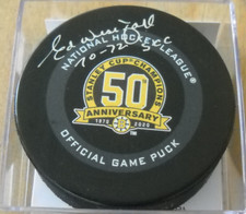 ED WESTFALL AUTOGRAPH STANLEY CUP SIGNED 50TH GAME PUCK COA BOSTON BRUINS  JSA