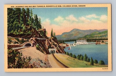 Bonneville Dam Columbia River Oregon Postcard 808 Curteich Wesley Adams