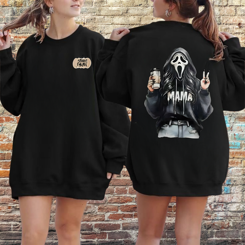 Spooky Mama Halloween Sweatshirt Ghostface Graphic Horror Movie Fall Pullover - Picture 3 of 7