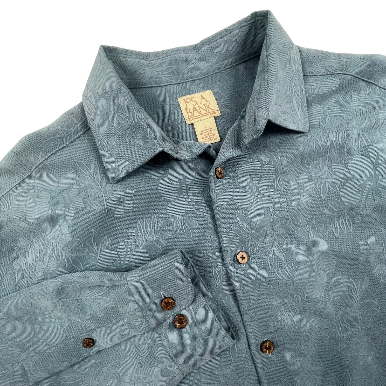 Jos. A. Bank Mens L Vacation In Paradise Floral Jacquard LS Button Up Shirt Blue