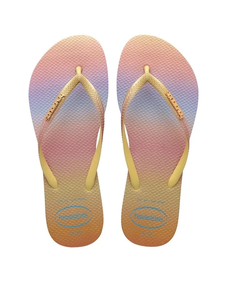 NEW Havaianas HAVAIANAS Slim Metal Logo Gradient Lemon Yellow Female