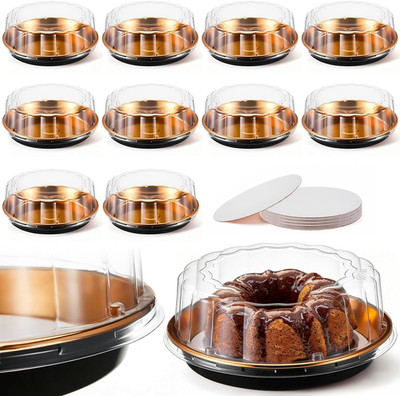10 Pack 11In round Cake Container and 10 Pack 9In Cake Boards, Disposable Pie Pl