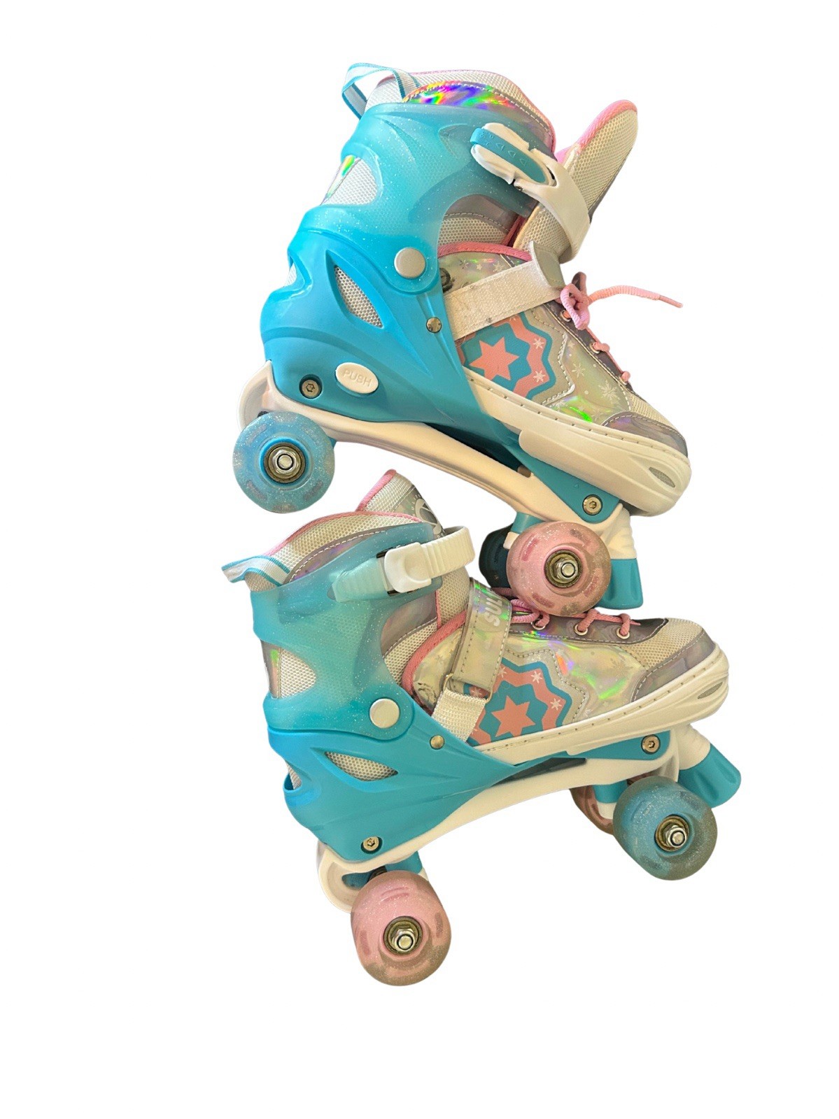 Sulifeel Rainbow Adjustable Light Up Glitter Wheels Roller Skates Size Large Y