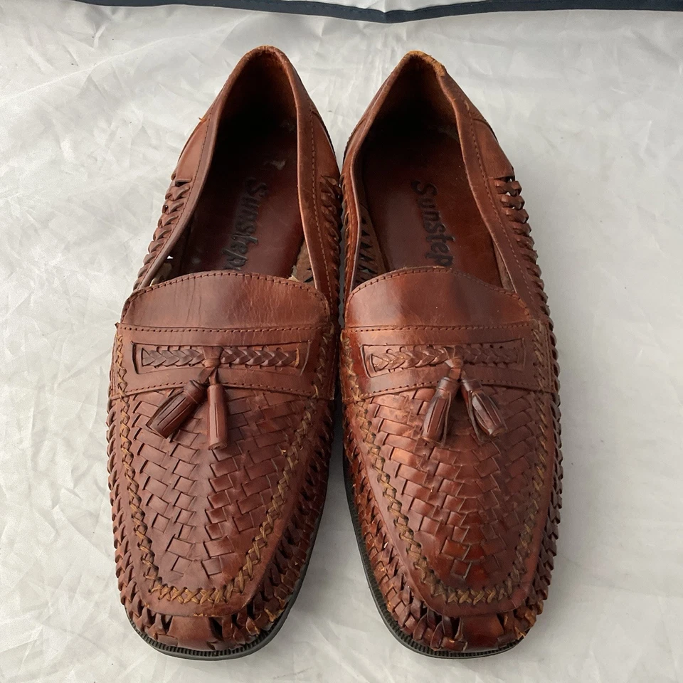 Sunsteps Brown Leather Hand Woven Slip On Tassel Sandals Shoes Men’s Size 11 - Image 2 of 4