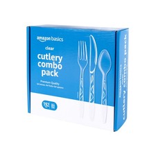 Amazon Basics Disposable Clear Plastic Cutlery Set, Premium Large Pack,