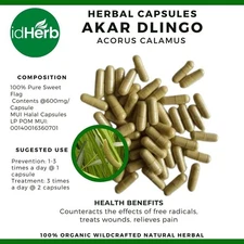 Capsules of Pure Acorus Calamus Dlingo Roots 100% Natural Organic Herb