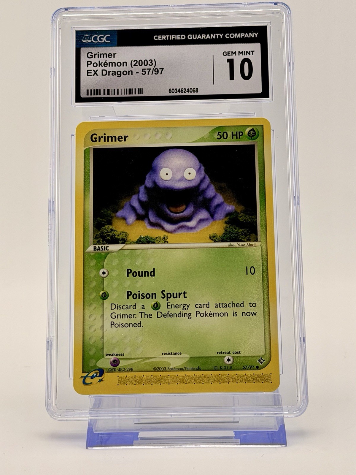 Pokemon Card Grimer, EX Dragon 57/97, 2003 Gem Mint 10