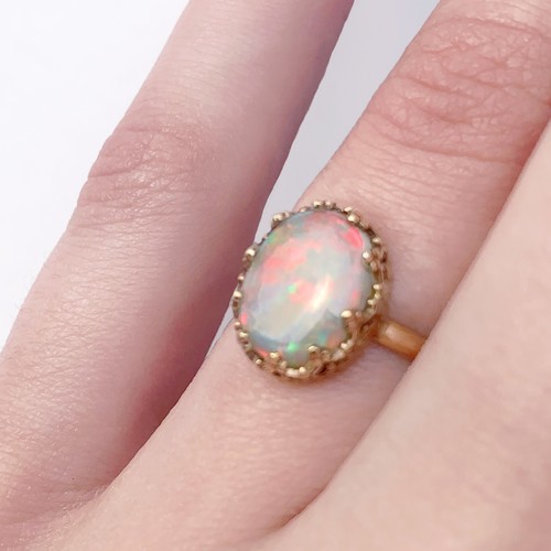 14K Gold Australian Opal Ring, Size 7, Large Opal Ring, Sold Opal Gold Ring