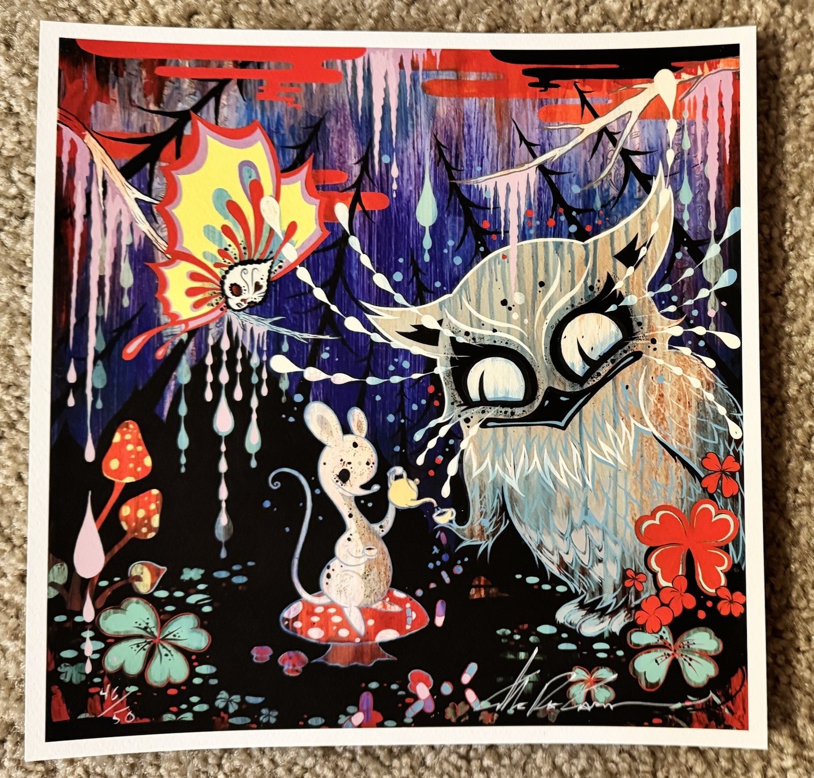 Camille Rose Garcia Art Print Wise Owl 2014 Giclee S/# w Glitter Edition of 50
