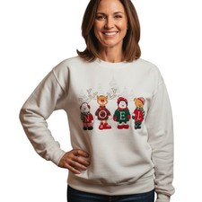 VTG 90s Christmas Sweatshirt Adult XL Noel Bunny Reindeer Bear Graphic Holiday