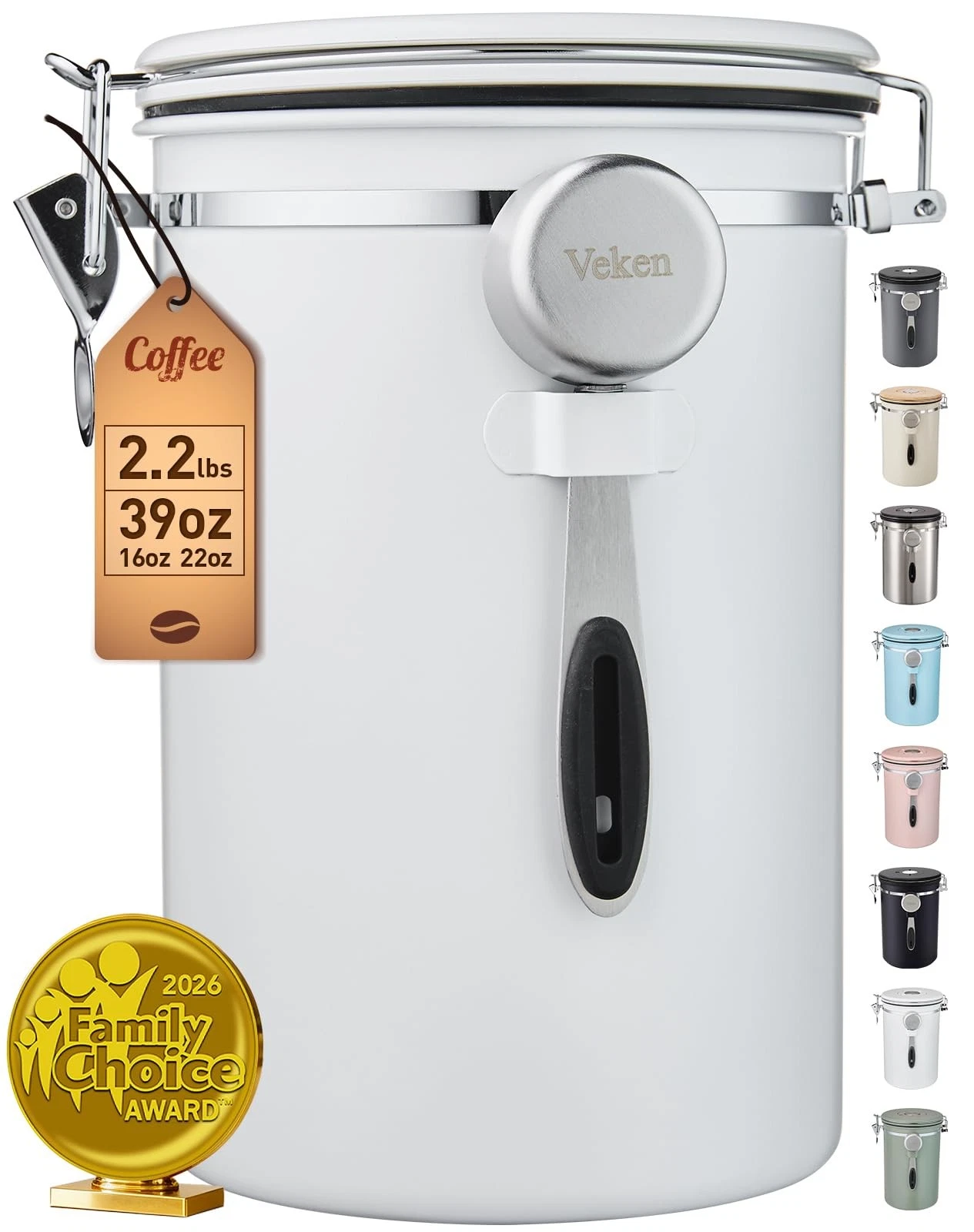 Coffee Canister, 39OZ Large, Airtight Stainless Steel Food Storage Container ...