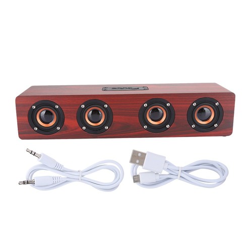 Red Wood Grain BT Speaker Wireless Subwoofer PC Phone Desktop Music Player CB - Afbeelding 6 van 11