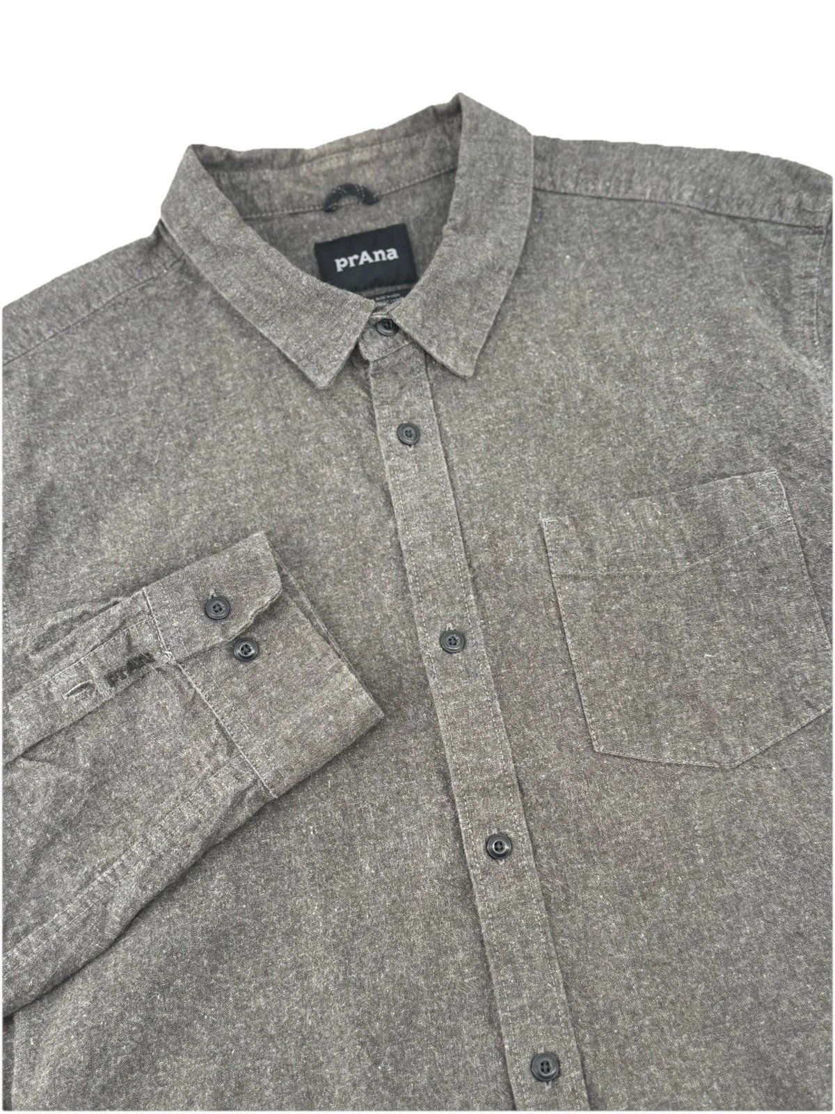 PrAna Hampstead Long Sleeve Shirt Mens Large Gray Hemp Organic Cotton Hiking