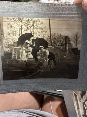 Antique 1900s Photo Washing Laundry Washboard Green House Edwardian Mat Framed