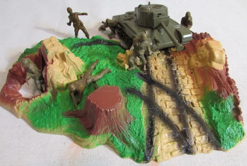 1960's Battleground Playset Ideal Terrain Base Patton Tank Army Soldiers Marx