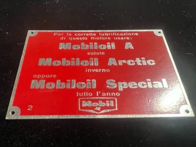 🔴 Targhetta auto MOBIL per lubrificazione motore cambio olio lamiera VINTAGE Foto 2 de 4
